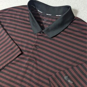 Nike Golf Polo Shirt Mens L Burgundy Black Striped Dri-FIT 891853-652